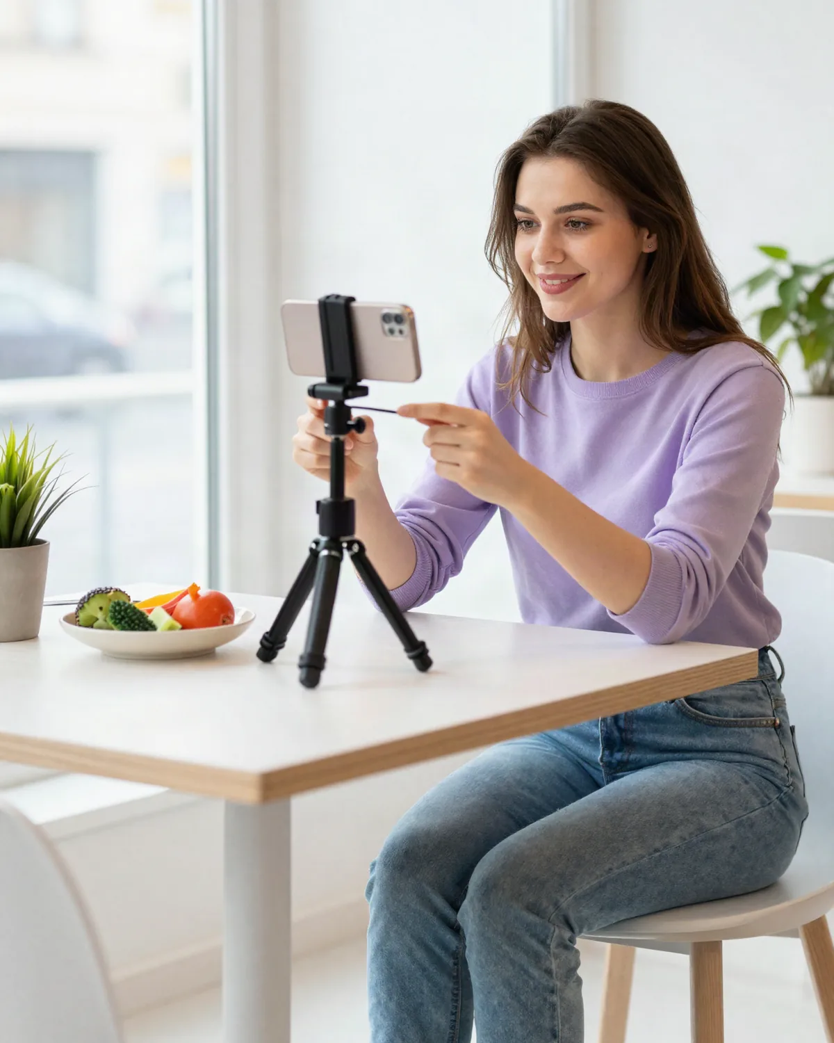 Creatorin produziert ein Video mit dem Smartphone